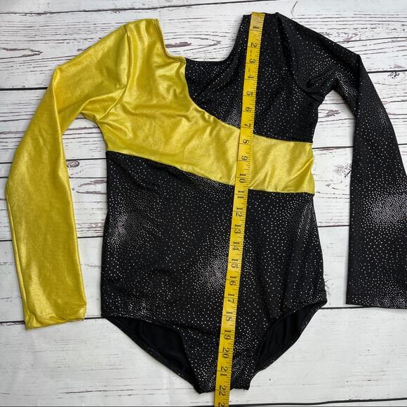 Black and Gold silver sparkle leotard long sleeve - Picture 9 of 10